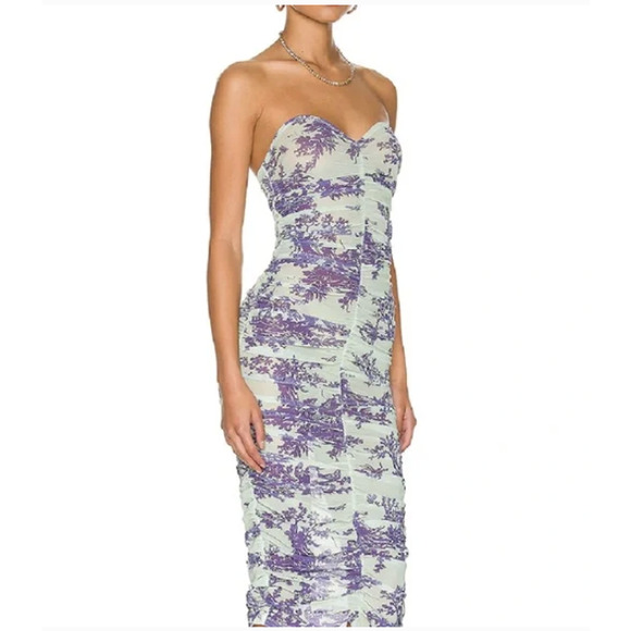 Miaou Renzo Mint Toile Midi Ruched Dress Mint Purple Womens XS - Picture 8 of 16